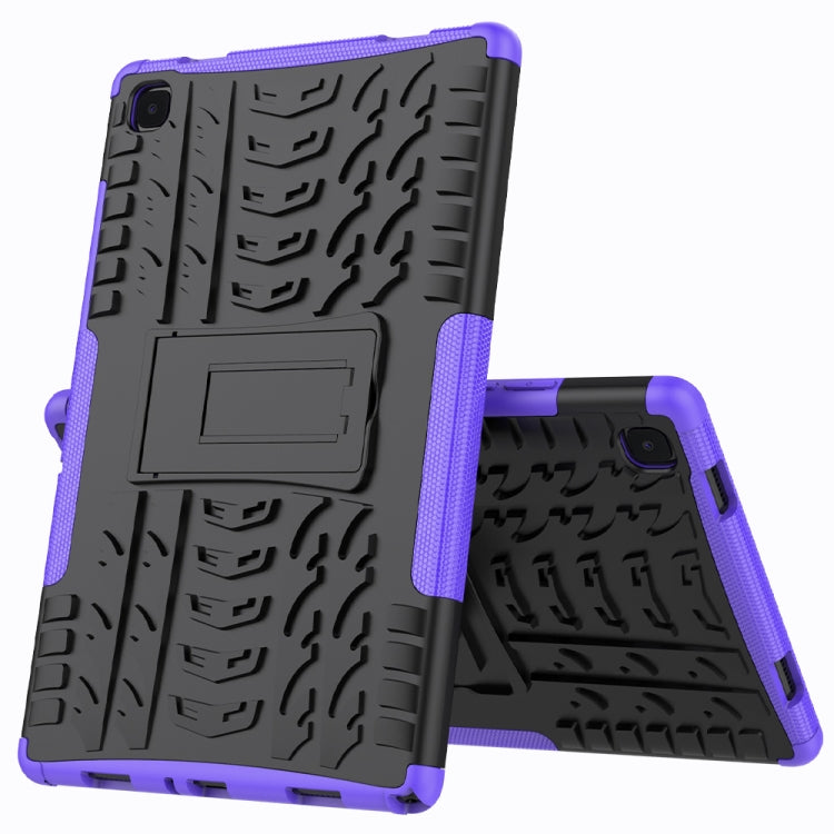 For Samsung Galaxy Tab A7 (2020) T500/T505 Tire Texture TPU+PC Shockproof Case with Holder(Purple)