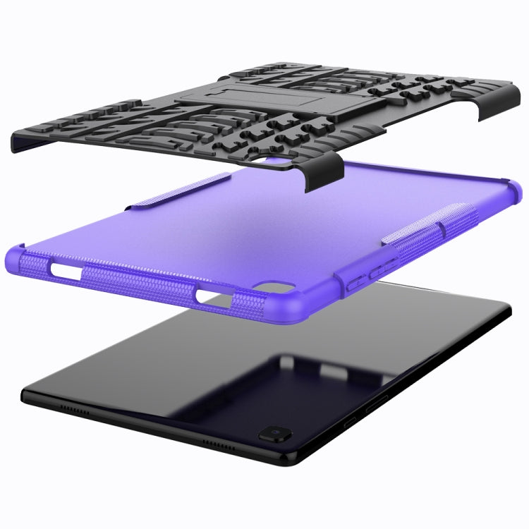 For Samsung Galaxy Tab A7 (2020) T500/T505 Tire Texture TPU+PC Shockproof Case with Holder(Purple)