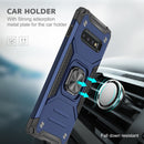 For Samsung Galaxy S10+ Magnetic Armor Shockproof TPU + PC Case with Metal Ring Holder(Blue)