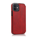Strong Magnetic Closure PU + TPU Leather Case with Card Slots & Holder For iPhone 12 mini(Red)