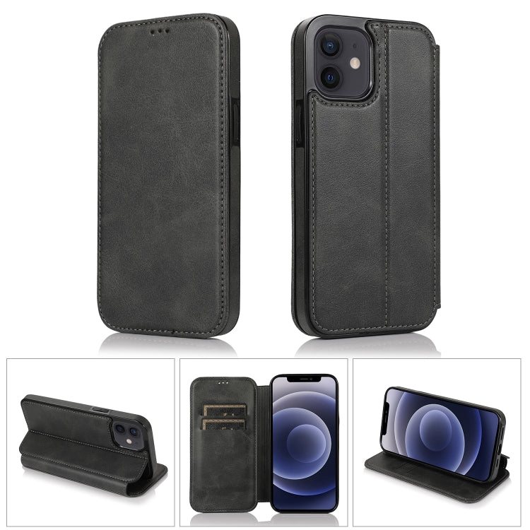 Strong Magnetic Closure PU + TPU Leather Case with Card Slots & Holder For iPhone 12 mini(Black)