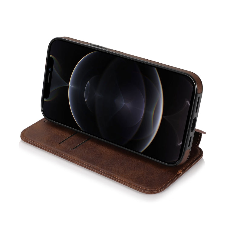 Strong Magnetic Closure PU + TPU Leather Case with Card Slots & Holder For iPhone 12 Pro Max(Brown)