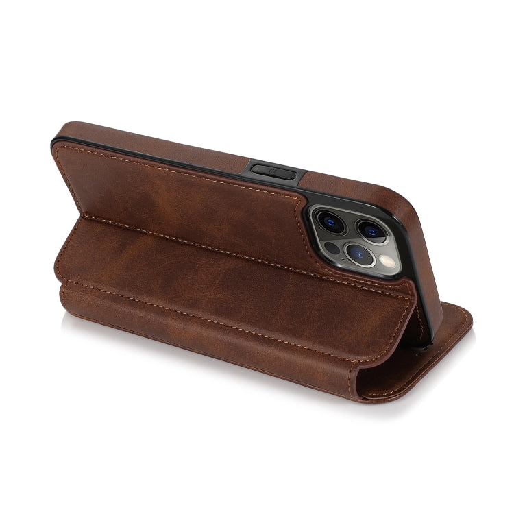 Strong Magnetic Closure PU + TPU Leather Case with Card Slots & Holder For iPhone 12 Pro Max(Brown)