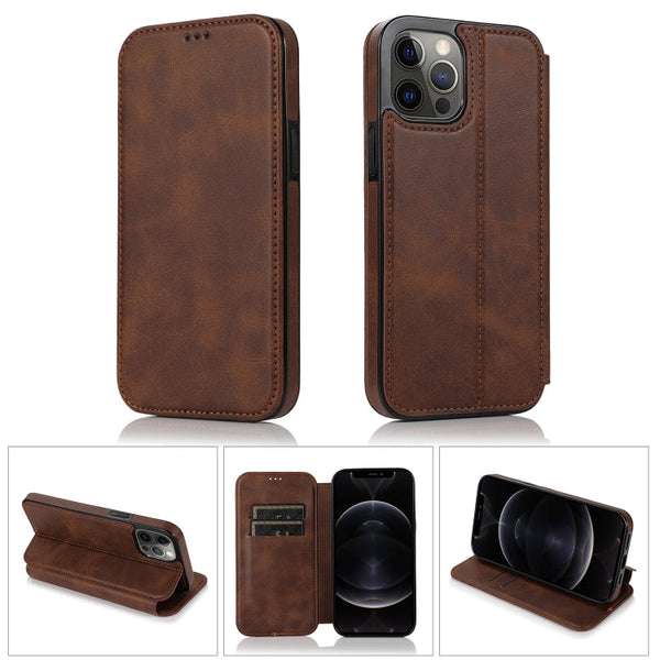 Strong Magnetic Closure PU + TPU Leather Case with Card Slots & Holder For iPhone 12 Pro Max(Brown)