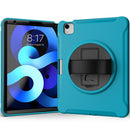 For iPad Air 2022 / 2020 10.9 360 Degree Rotation PC + TPU Protective Case with Holder & Hand-strap & Pen Slot(Light Blue)