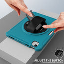 For iPad Air 2022 / 2020 10.9 360 Degree Rotation PC + TPU Protective Case with Holder & Hand-strap & Pen Slot(Light Blue)
