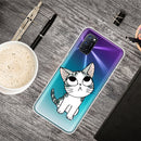 For OPPO A52 / A72 / A92 Colored Drawing Clear TPU Cover Protective Cases(Tilted Head Cat)