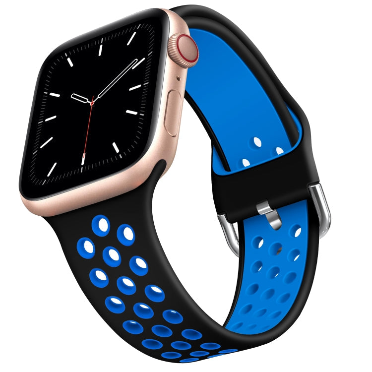Two-tone Silicone Watch Band For Apple Watch Series 7 41mm / 6 & SE & 5 & 4 40mm / 3 & 2 & 1 38mm(Black Blue)