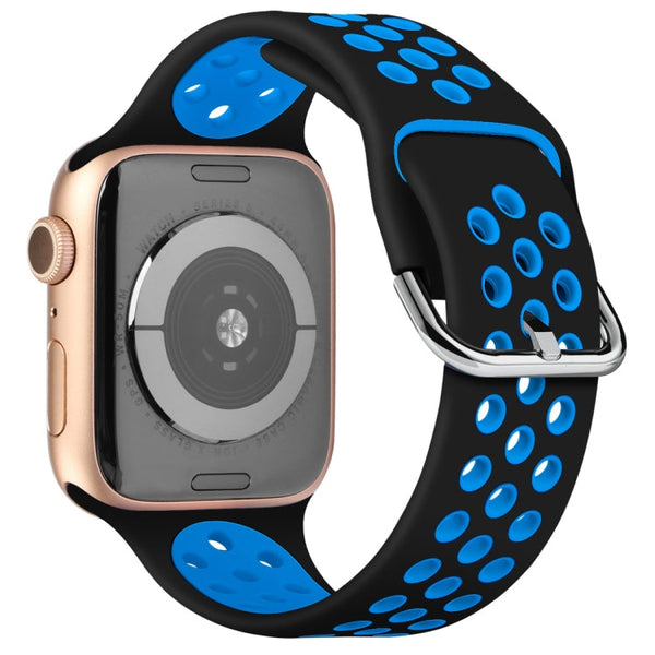 Two-tone Silicone Watch Band For Apple Watch Series 7 41mm / 6 & SE & 5 & 4 40mm / 3 & 2 & 1 38mm(Black Blue)