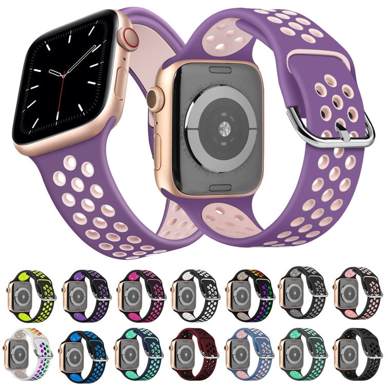 Two-tone Silicone Watch Band For Apple Watch Series 7 41mm / 6 & SE & 5 & 4 40mm / 3 & 2 & 1 38mm(Black Blue)