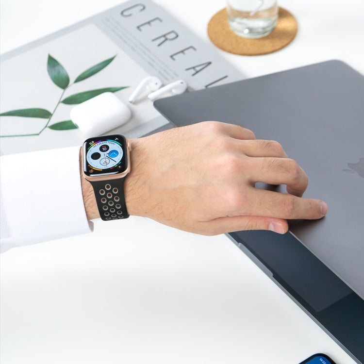 Two-tone Silicone Watch Band For Apple Watch Series 7 41mm / 6 & SE & 5 & 4 40mm / 3 & 2 & 1 38mm(Black Blue)