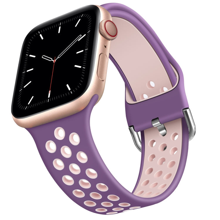 Two-tone Silicone Watch Band For Apple Watch Series 7 45mm / 6 & SE & 5 & 4 44mm / 3 & 2 & 1 42mm(Purple Light Pink)
