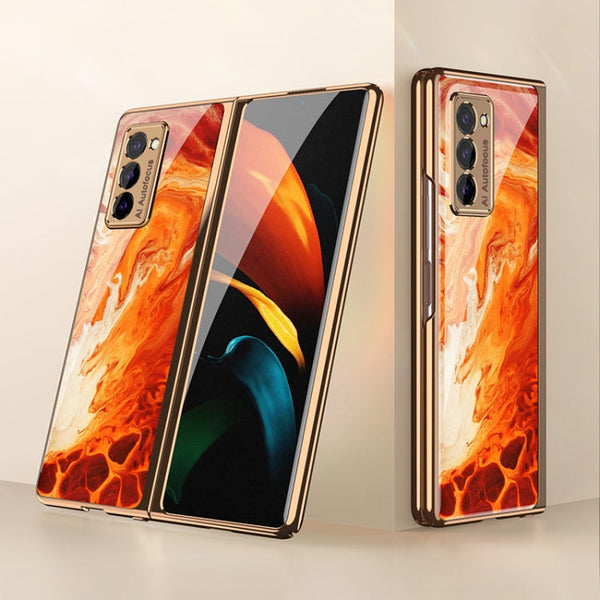 For Samsung Galaxy Z Fold2 GKK Electroplating Painted Glass Case(Agate Red)