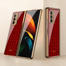 For Samsung Galaxy Z Fold2 GKK Electroplating Painted Glass Case(Woven Red Pattern)