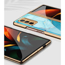 For Samsung Galaxy Z Fold2 GKK Electroplating Painted Glass Case(Gold Line White)