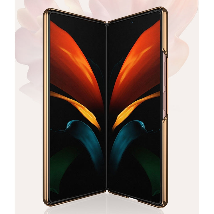 For Samsung Galaxy Z Fold2 GKK Electroplating Painted Glass Case(Woven Red Pattern)