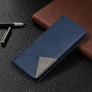 For Nokia 2.4 Rhombus Texture Horizontal Flip Magnetic Leather Case with Holder & Card Slots(Blue)