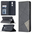 For Nokia 2.4 Rhombus Texture Horizontal Flip Magnetic Leather Case with Holder & Card Slots(Black)