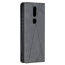 For Nokia 2.4 Rhombus Texture Horizontal Flip Magnetic Leather Case with Holder & Card Slots(Black)