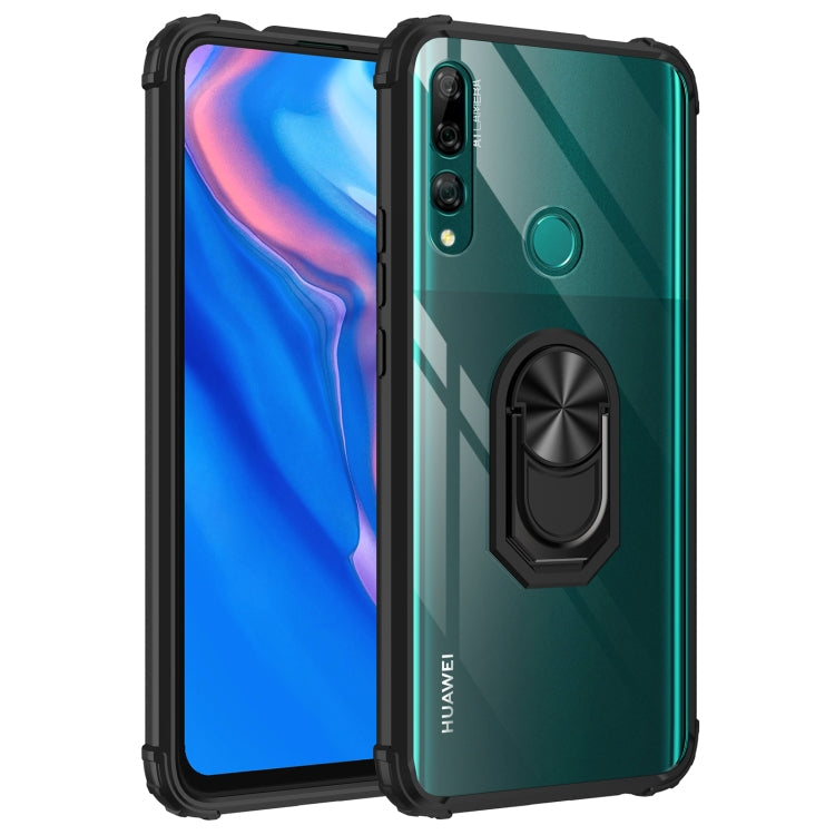 For Huawei Y9 Prime (2019) Shockproof Transparent TPU + Acrylic Protective Case with Ring Holder(Black)