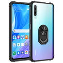 For Huawei Y9s Shockproof Transparent TPU + Acrylic Protective Case with Ring Holder(Black)