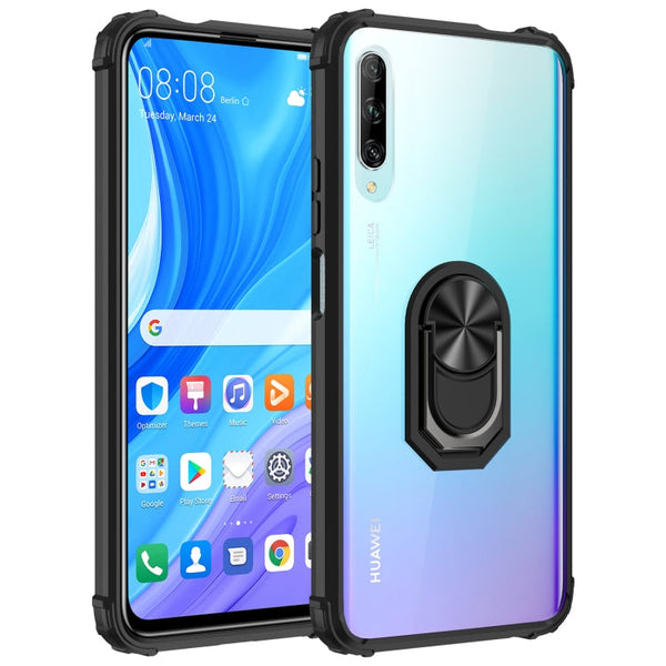 For Huawei Y9s Shockproof Transparent TPU + Acrylic Protective Case with Ring Holder(Black)