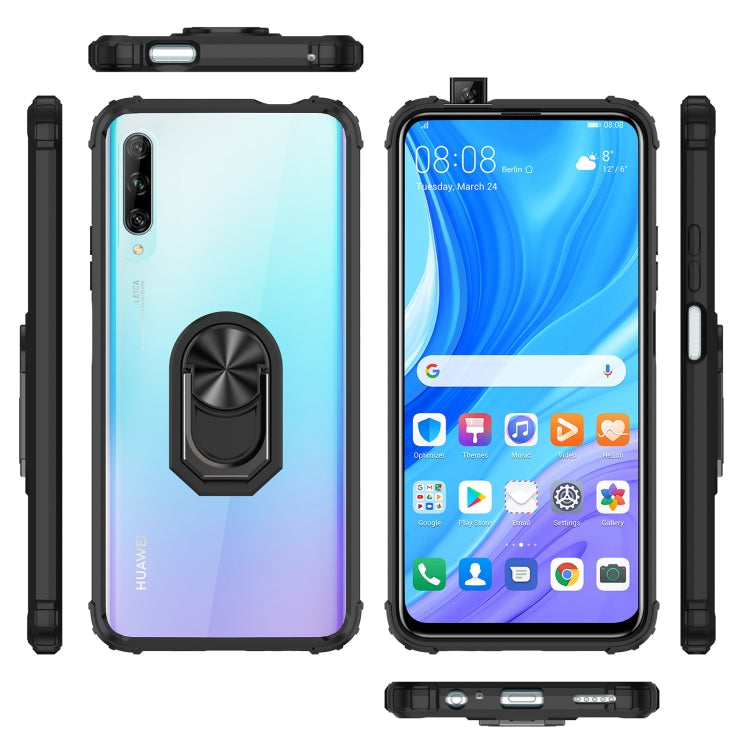 For Huawei Y9s Shockproof Transparent TPU + Acrylic Protective Case with Ring Holder(Red)