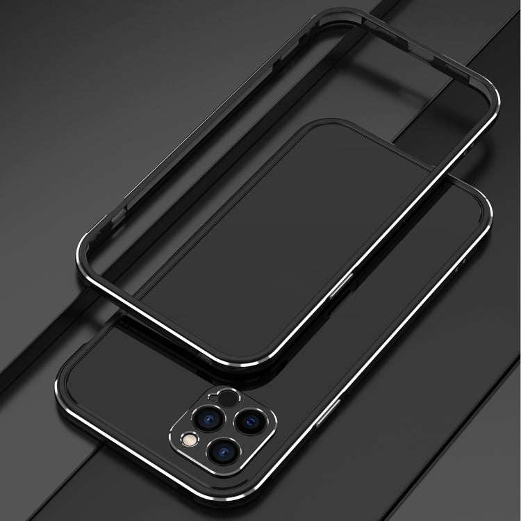 Aurora Series Lens Protector + Metal Frame Protective Case For iPhone 12 Pro Max(Black Silver)