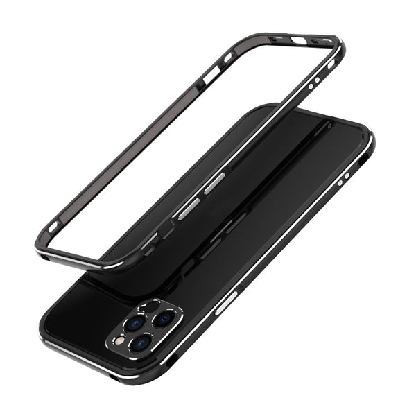 Aurora Series Lens Protector + Metal Frame Protective Case For iPhone 12 Pro Max(Black Silver)