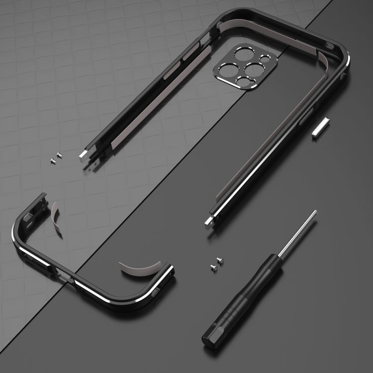 Aurora Series Lens Protector + Metal Frame Protective Case For iPhone 12 Pro Max(Black Silver)