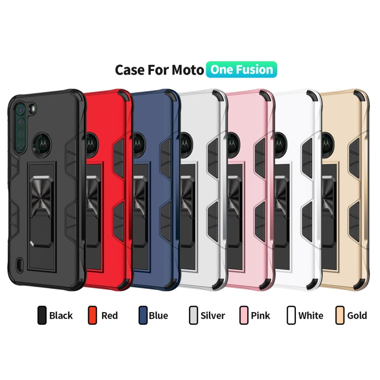 For Motorola One Fusion Soldier Armor Shockproof TPU + PC Magnetic Protective Case with Holder(Red)