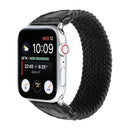 Nylon + Leather Braided Watch Band For Apple Watch Series 8&7 41mm / SE 2&6&SE&5&4 40mm / 3&2&1 38mm, Size:L(Black)