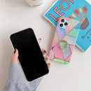 Plating Marble Pattern Soft TPU Protective Case with Ring Holder For iPhone 12 Pro Max(Dark Green Lattice)