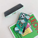 Plating Marble Pattern Soft TPU Protective Case with Ring Holder For iPhone 12 Pro Max(Dark Green Lattice)