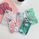 Plating Marble Pattern Soft TPU Protective Case with Ring Holder For iPhone 12 Pro Max(Dark Green Lattice)