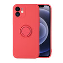 Solid Color Liquid Silicone Shockproof Full Coverage Protective Case with Ring Holder For iPhone 12 Pro Max(Camellia Red)