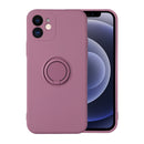 Solid Color Liquid Silicone Shockproof Full Coverage Protective Case with Ring Holder For iPhone 12 Pro Max(Cherry Purple)