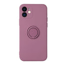 Solid Color Liquid Silicone Shockproof Full Coverage Protective Case with Ring Holder For iPhone 12 Pro Max(Cherry Purple)