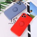 Solid Color Liquid Silicone Shockproof Full Coverage Protective Case with Ring Holder For iPhone 12 Pro Max(Camellia Red)