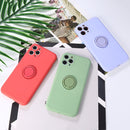 Solid Color Liquid Silicone Shockproof Full Coverage Protective Case with Ring Holder For iPhone 12 Pro Max(Camellia Red)