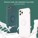 Solid Color Liquid Silicone Shockproof Full Coverage Protective Case with Ring Holder For iPhone 12 Pro Max(Camellia Red)