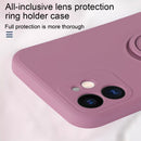 Solid Color Liquid Silicone Shockproof Full Coverage Protective Case with Ring Holder For iPhone 12 Pro Max(Camellia Red)
