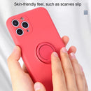 Solid Color Liquid Silicone Shockproof Full Coverage Protective Case with Ring Holder For iPhone 12 Pro Max(Cherry Purple)