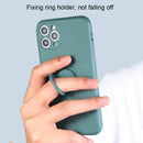 Solid Color Liquid Silicone Shockproof Full Coverage Protective Case with Ring Holder For iPhone 12 Pro Max(Camellia Red)