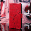 For OnePlus 6T Geometric Stitching Horizontal Flip TPU + PU Leather Case with Holder & Card Slots & Wallet(Red)