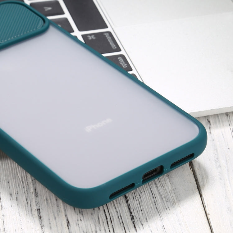 Sliding Camera Cover Design TPU Protective Case For iPhone XR(Dark Green)