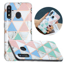 For Samsung Galaxy A20 / A30 Flat Plating Splicing Gilding Protective Case(Blue White Green Pink Color Matching)