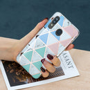 For Samsung Galaxy A20 / A30 Flat Plating Splicing Gilding Protective Case(Blue White Green Pink Color Matching)