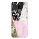 For Samsung Galaxy A21s Flat Plating Splicing Gilding Protective Case(Grey Pink White Marble Color Matching)