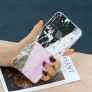 For Samsung Galaxy A21s Flat Plating Splicing Gilding Protective Case(Grey Pink White Marble Color Matching)